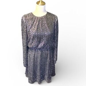 White House Black Market Silver thread Long Sleeve‎ Mini Dress XS sheer style